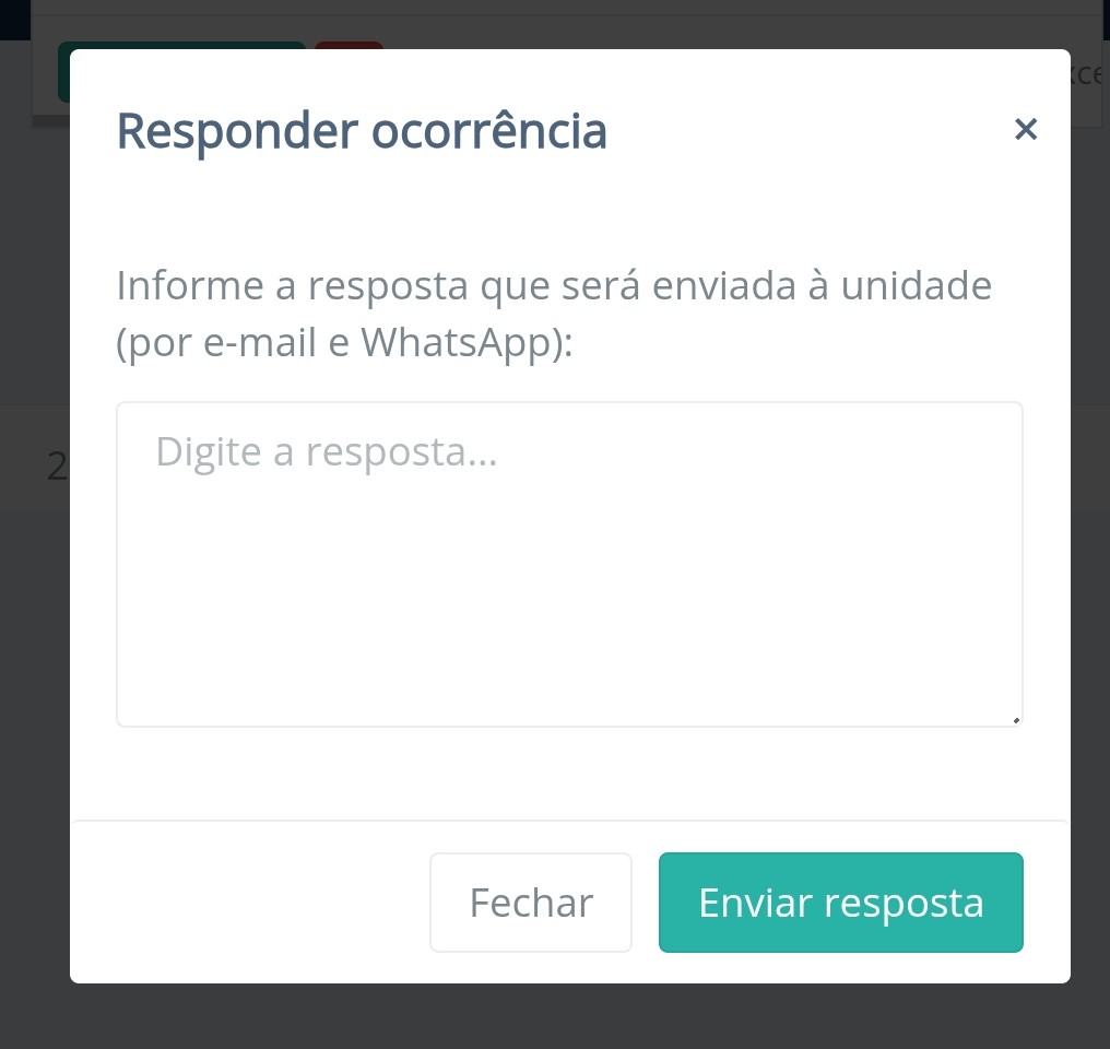Tela de resposta de ocorrência para síndicos e administradores